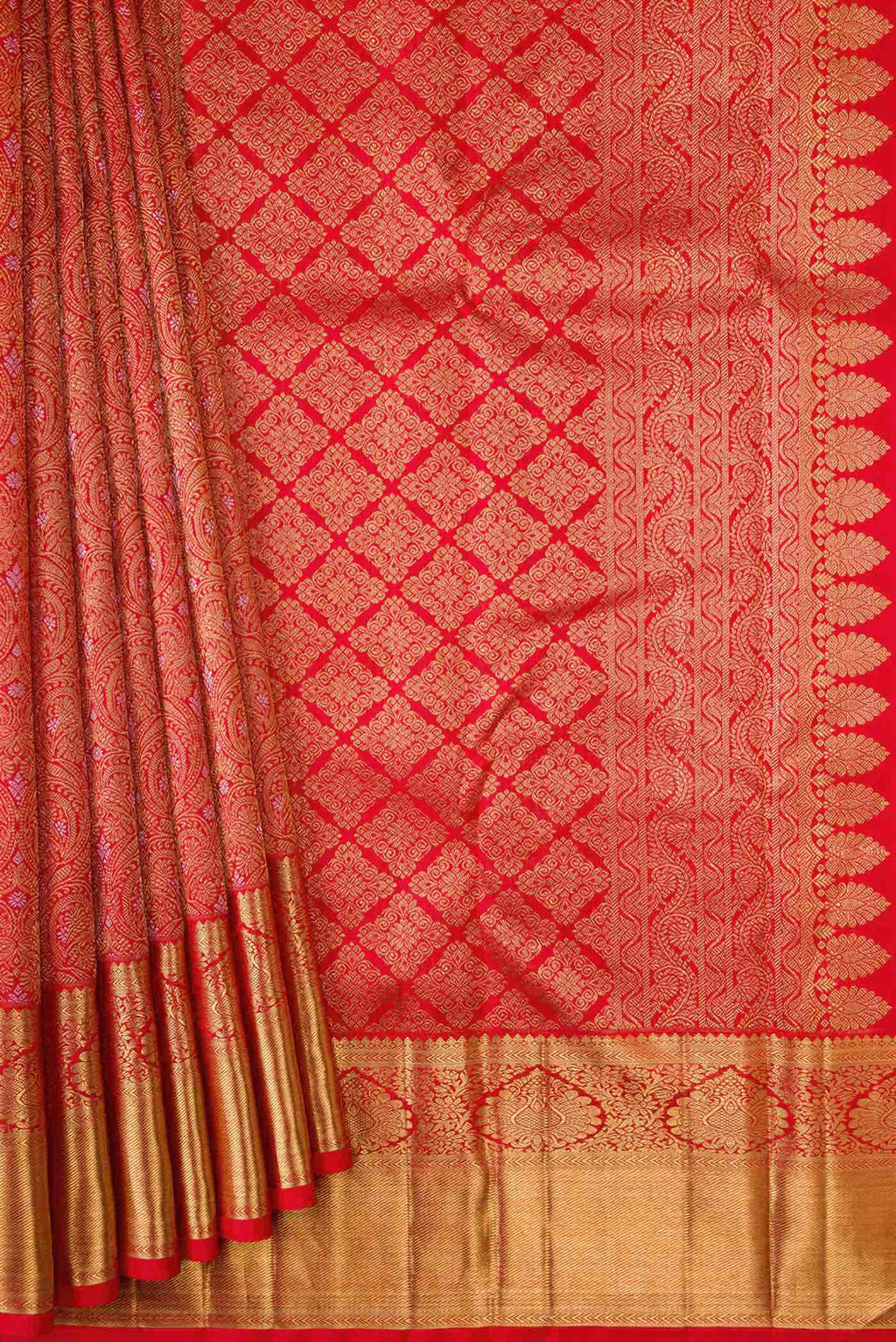 Pure Silk Pure Zari Red Dual Tone Kanjivaram Saree