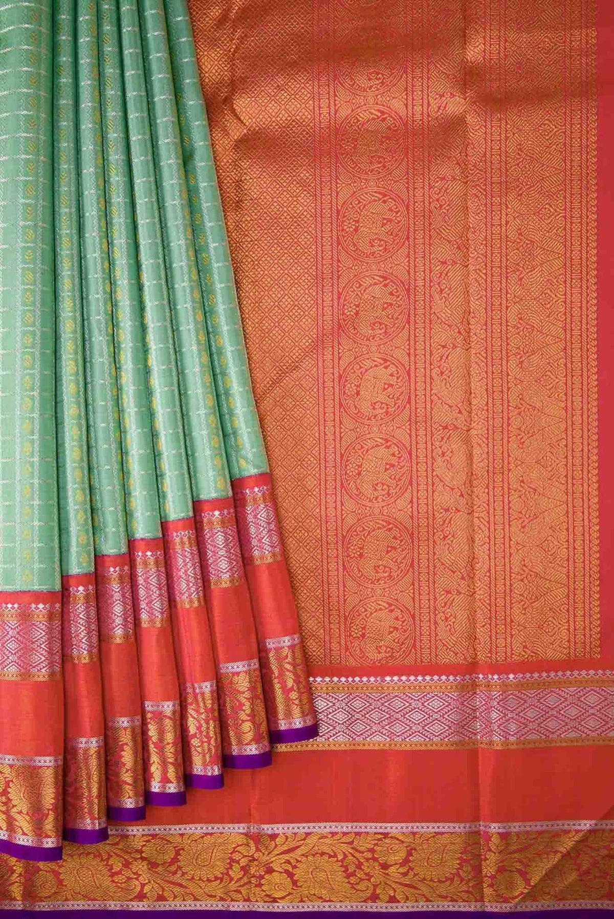 Pure Silk Pure Zari Sea Green Dual Tone Kanjivaram Saree