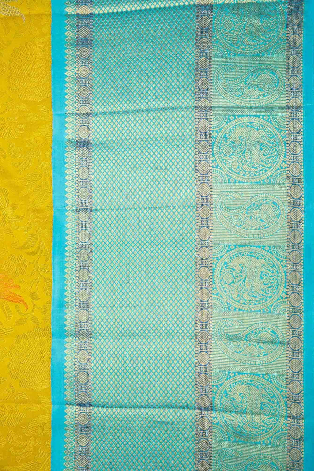 Pure Silk Pure Zari Lemon Yellow Dual Tone Kanjivaram Saree