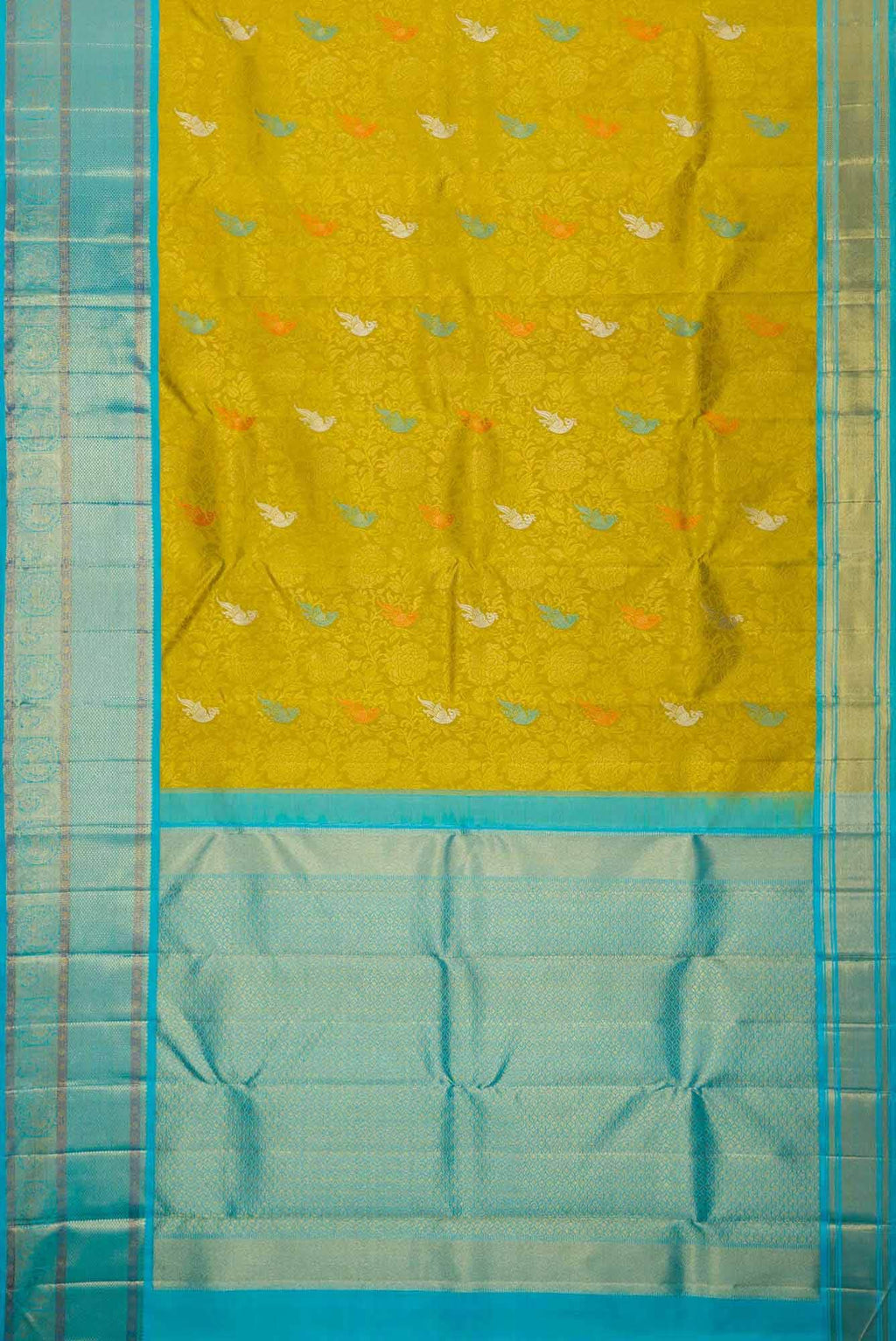 Pure Silk Pure Zari Lemon Yellow Dual Tone Kanjivaram Saree