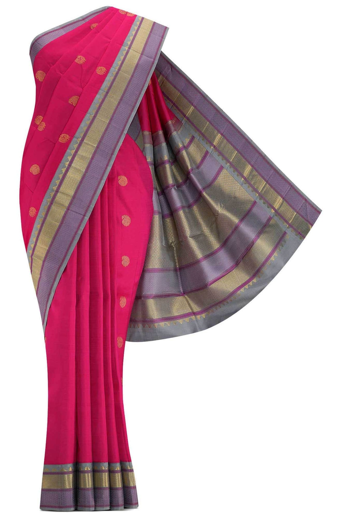 Pure Silk Pure Zari Dark Pink Dual Tone Kanchipuram Saree