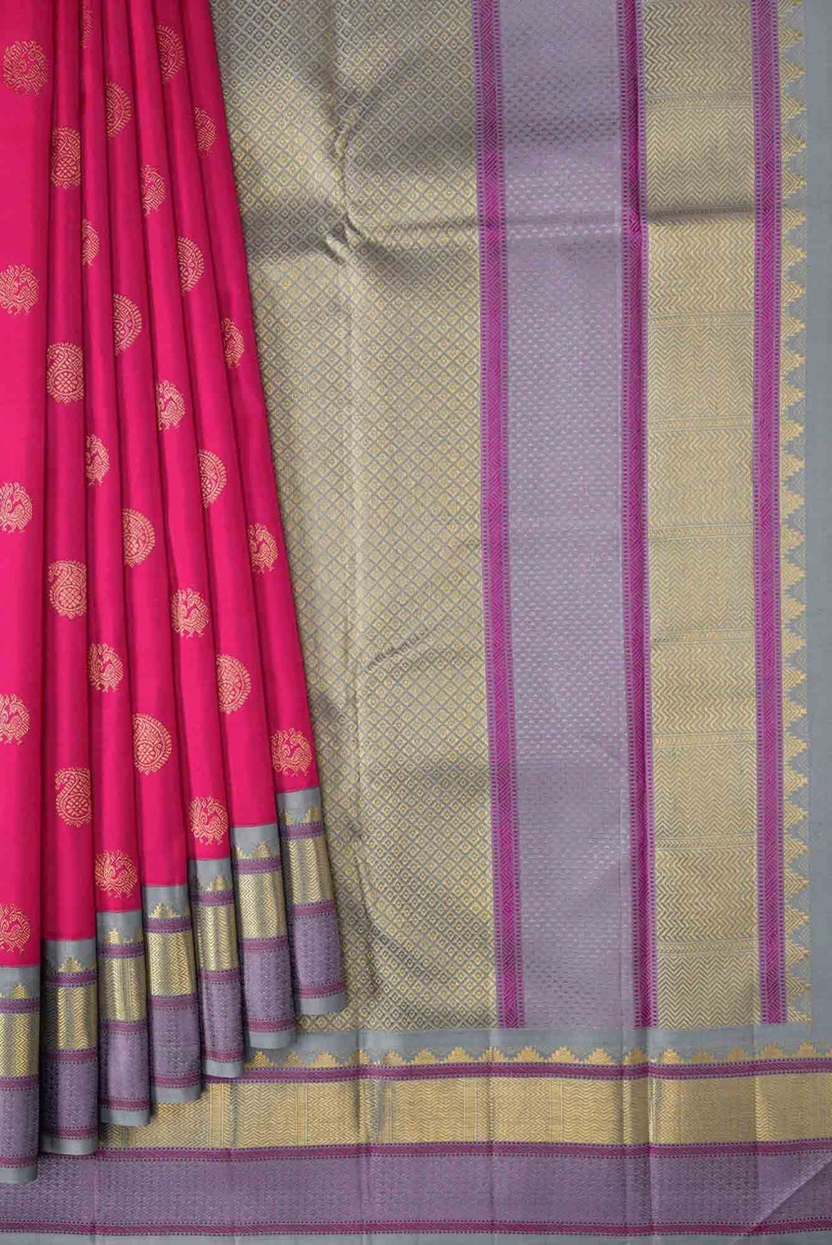 Pure Silk Pure Zari Dark Pink Dual Tone Kanchipuram Saree