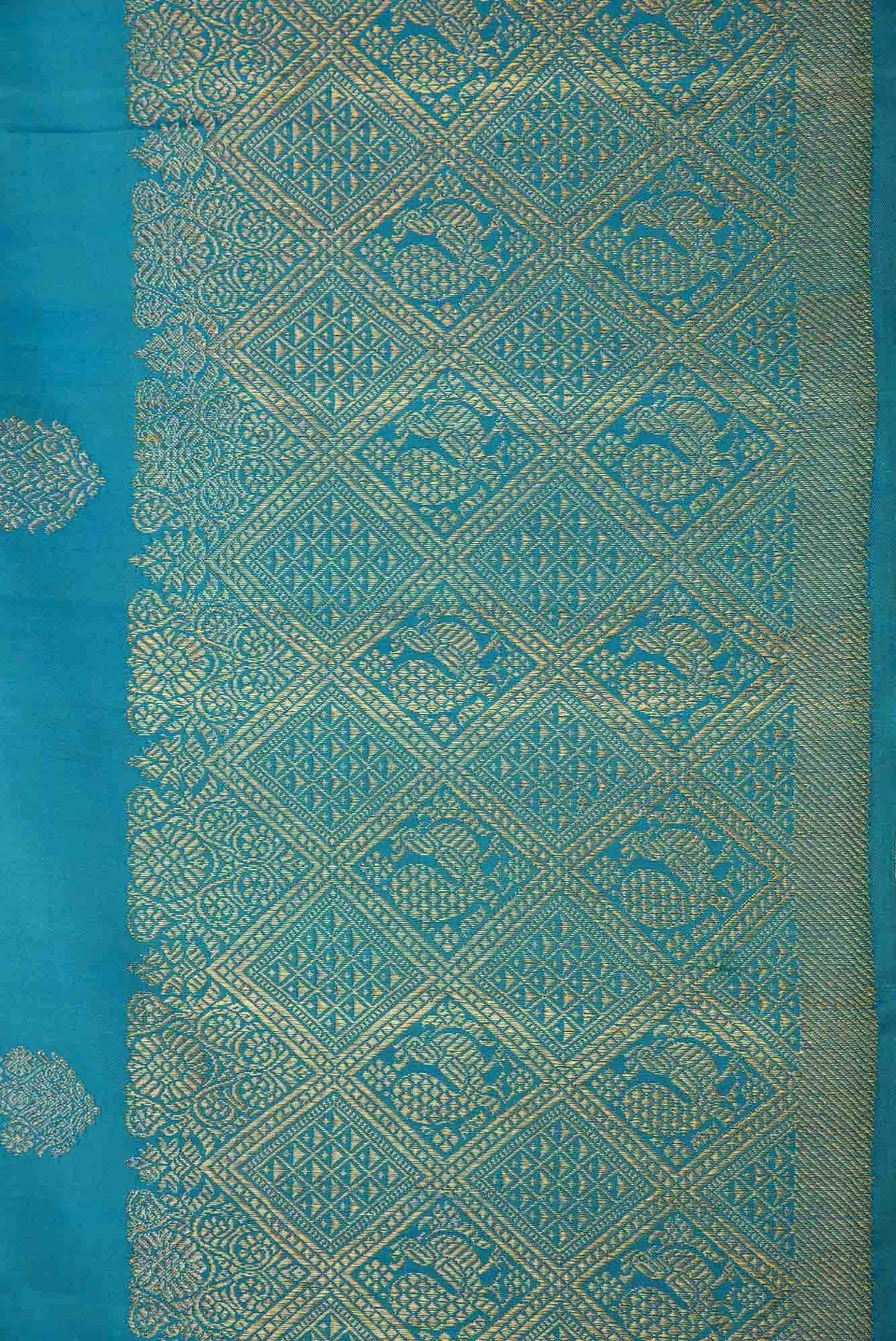 Pure Silk Pure Zari Peacock Blue Dual Tone Kanjivaram Saree