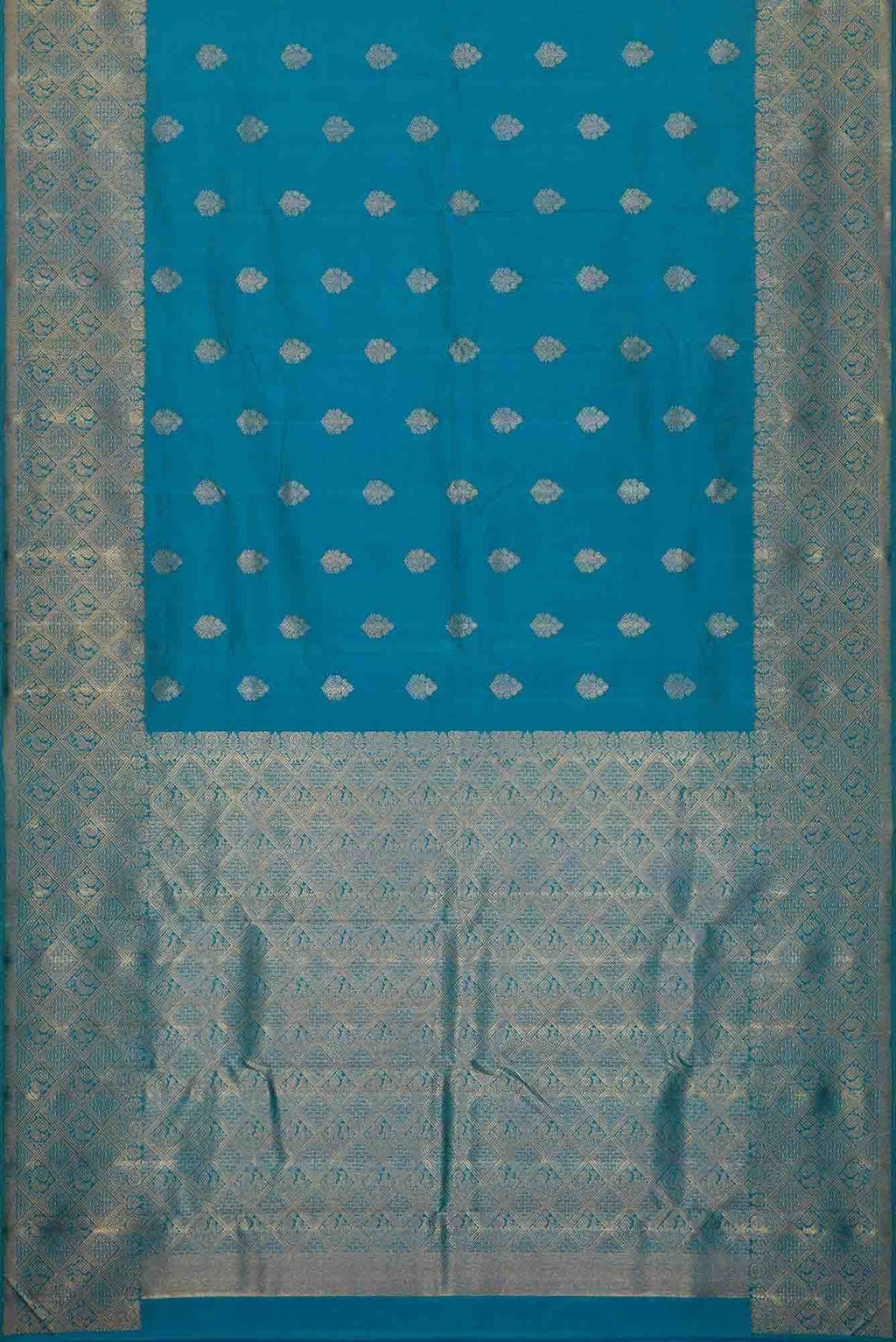 Pure Silk Pure Zari Peacock Blue Dual Tone Kanjivaram Saree