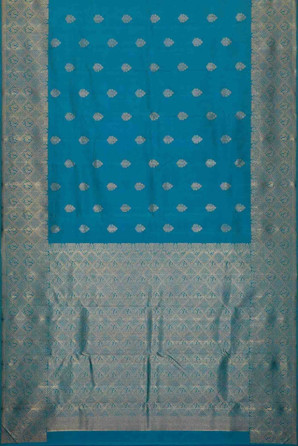 Pure Silk Pure Zari Peacock Blue Dual Tone Kanjivaram Saree