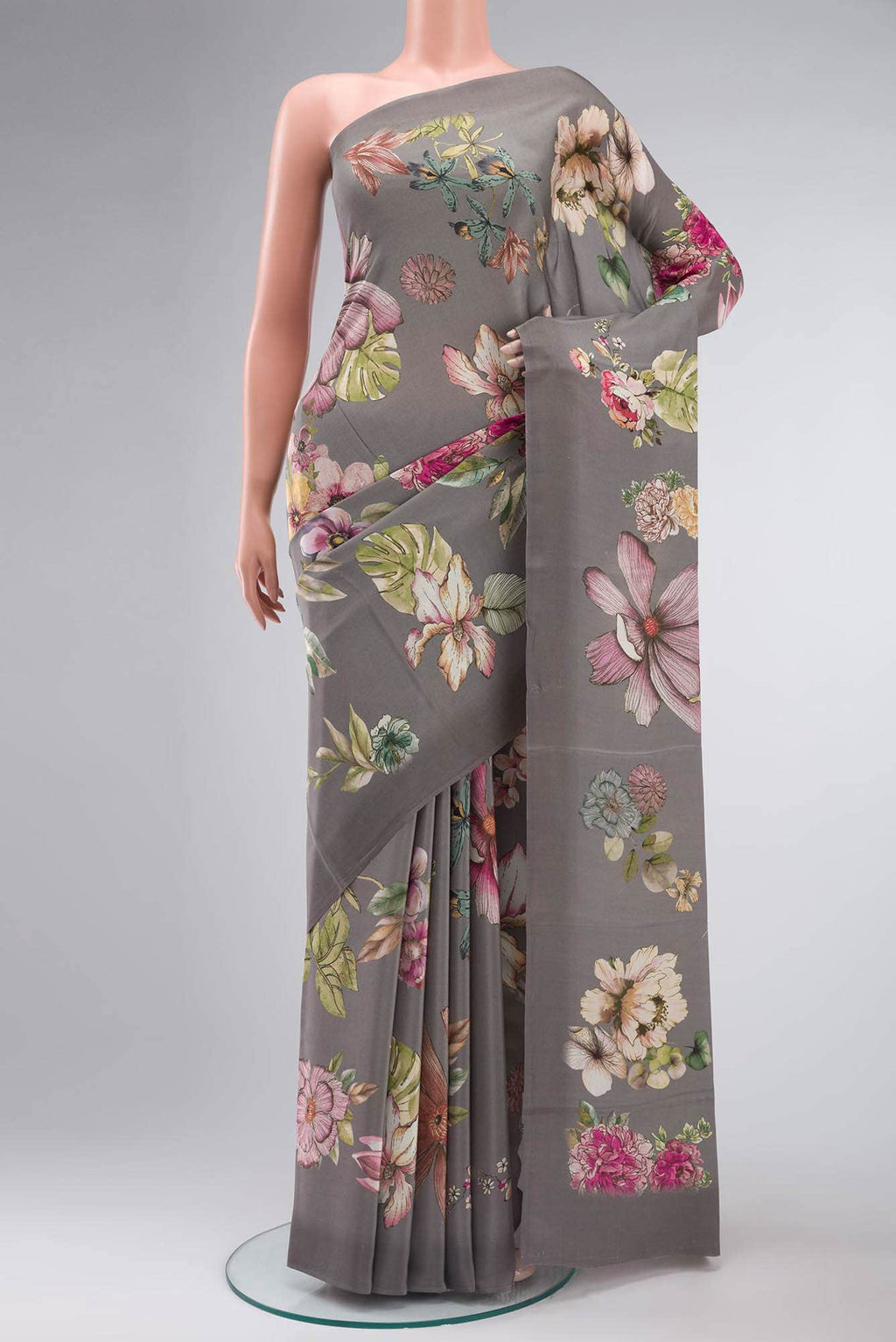 Grey Crepe Saree