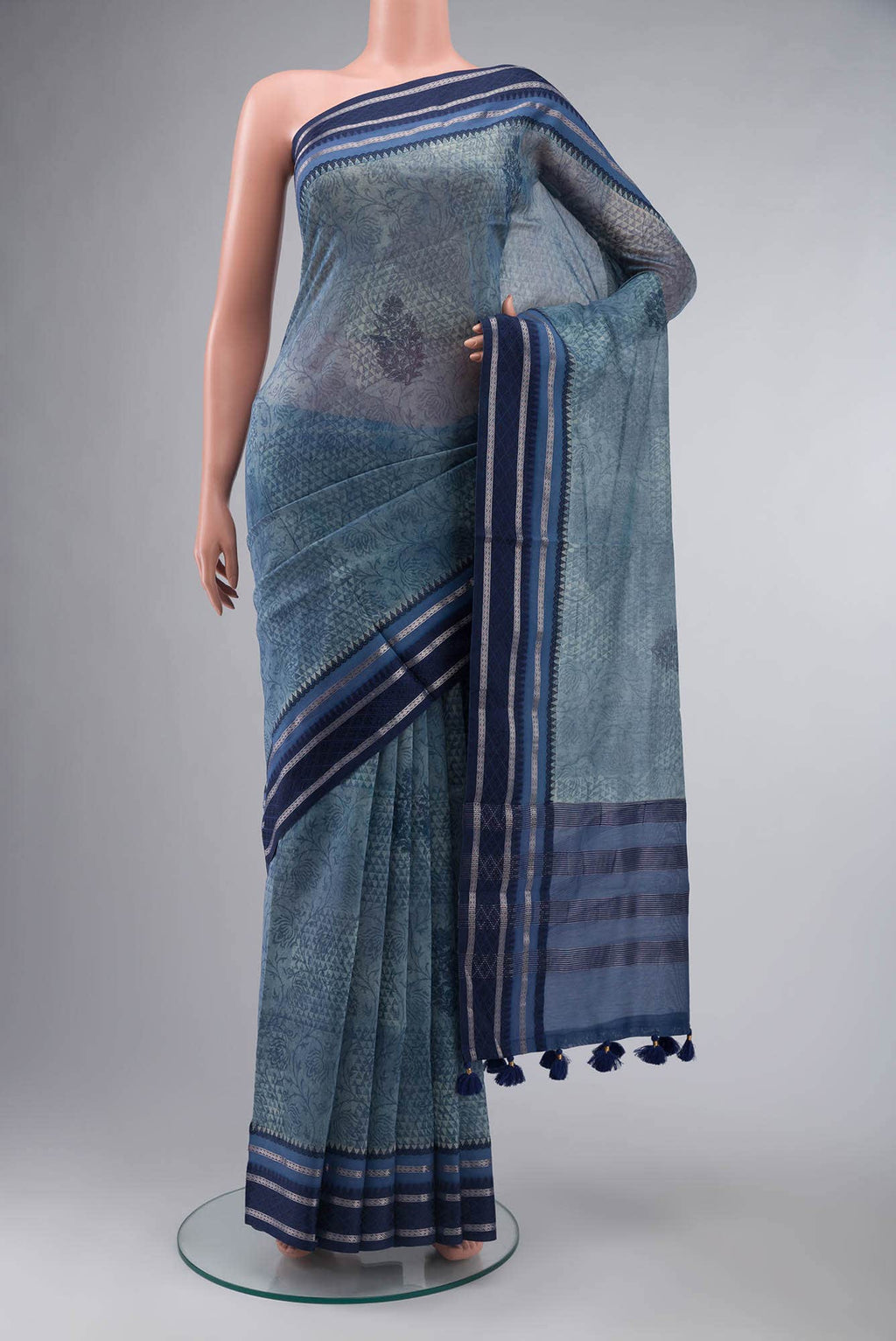 Blue Chanderi Silk Cotton Saree