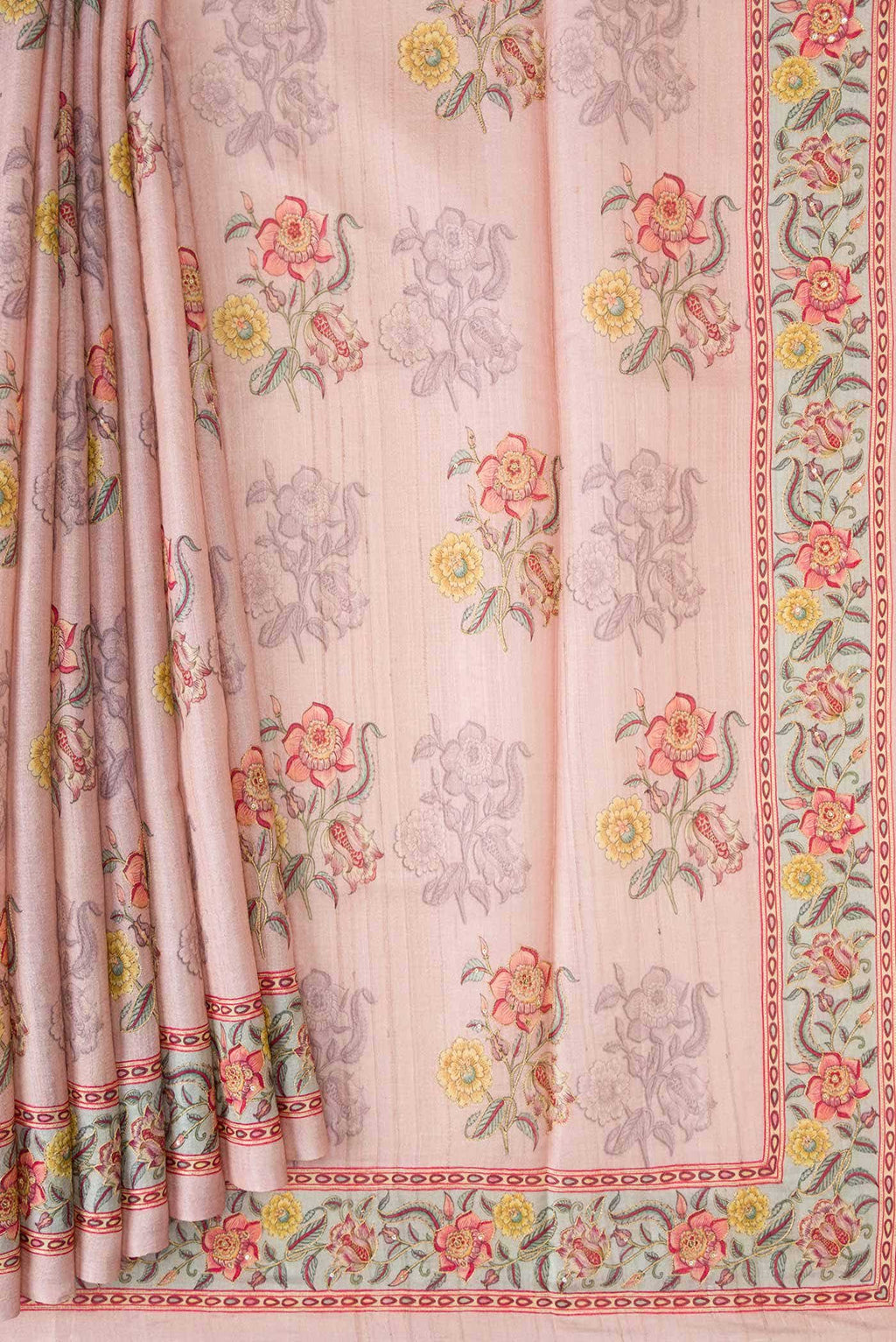 Pink Dual Tone Tussar Silk Saree