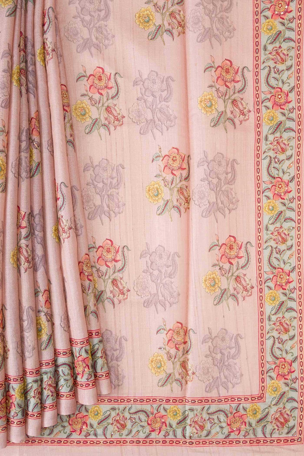 Pink Dual Tone Tussar Silk Saree