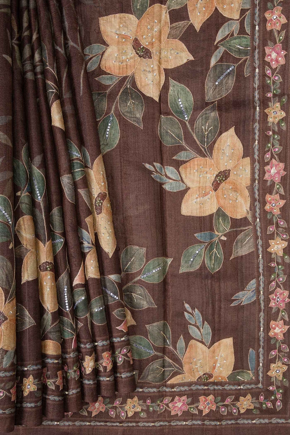 Coffee Brown Tussar Silk Saree