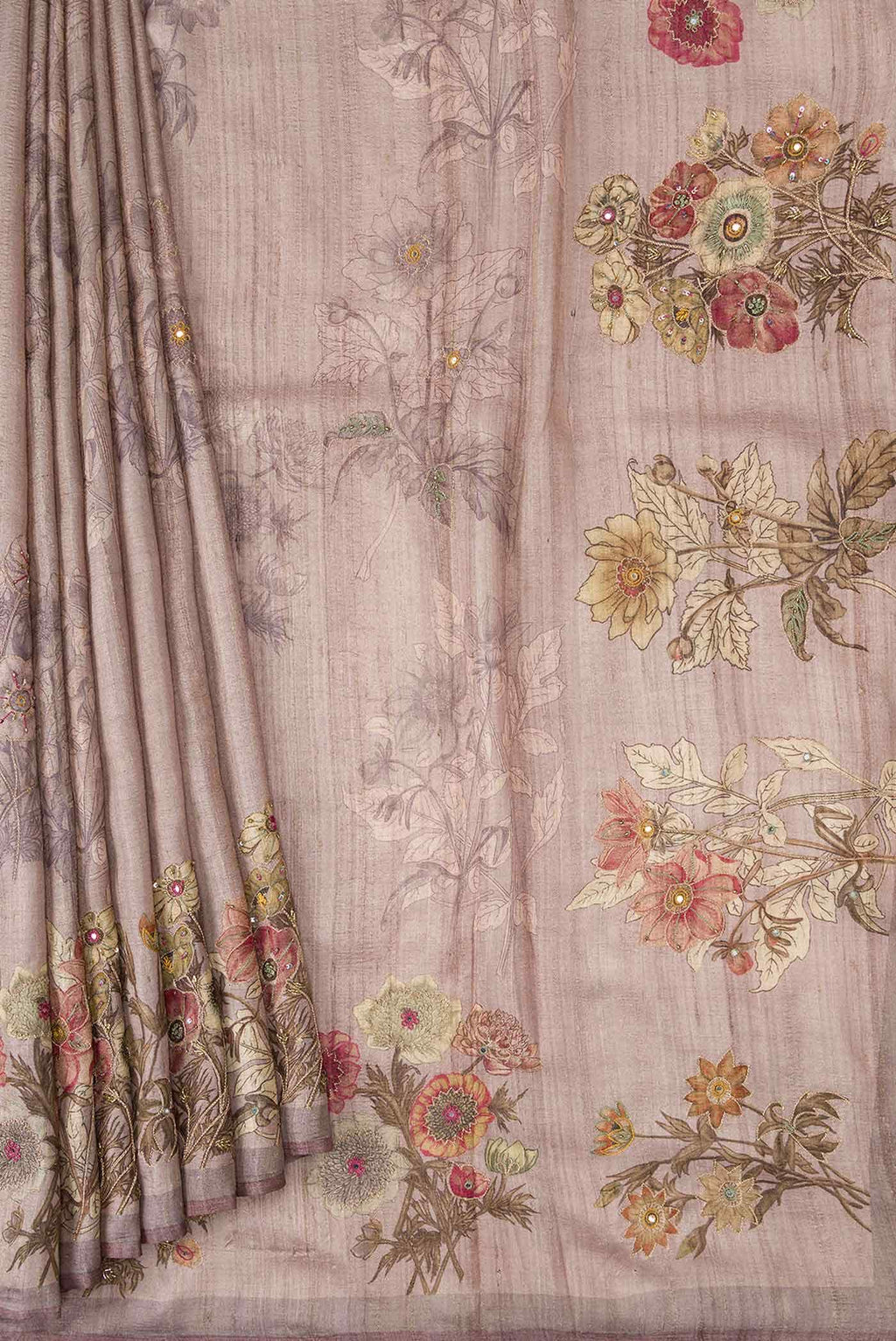 Lavender Tussar Silk Saree