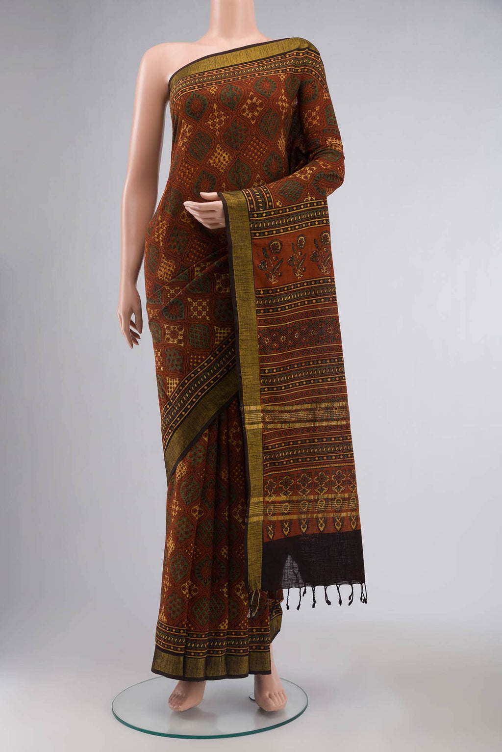 Rust Linen Cotton Saree