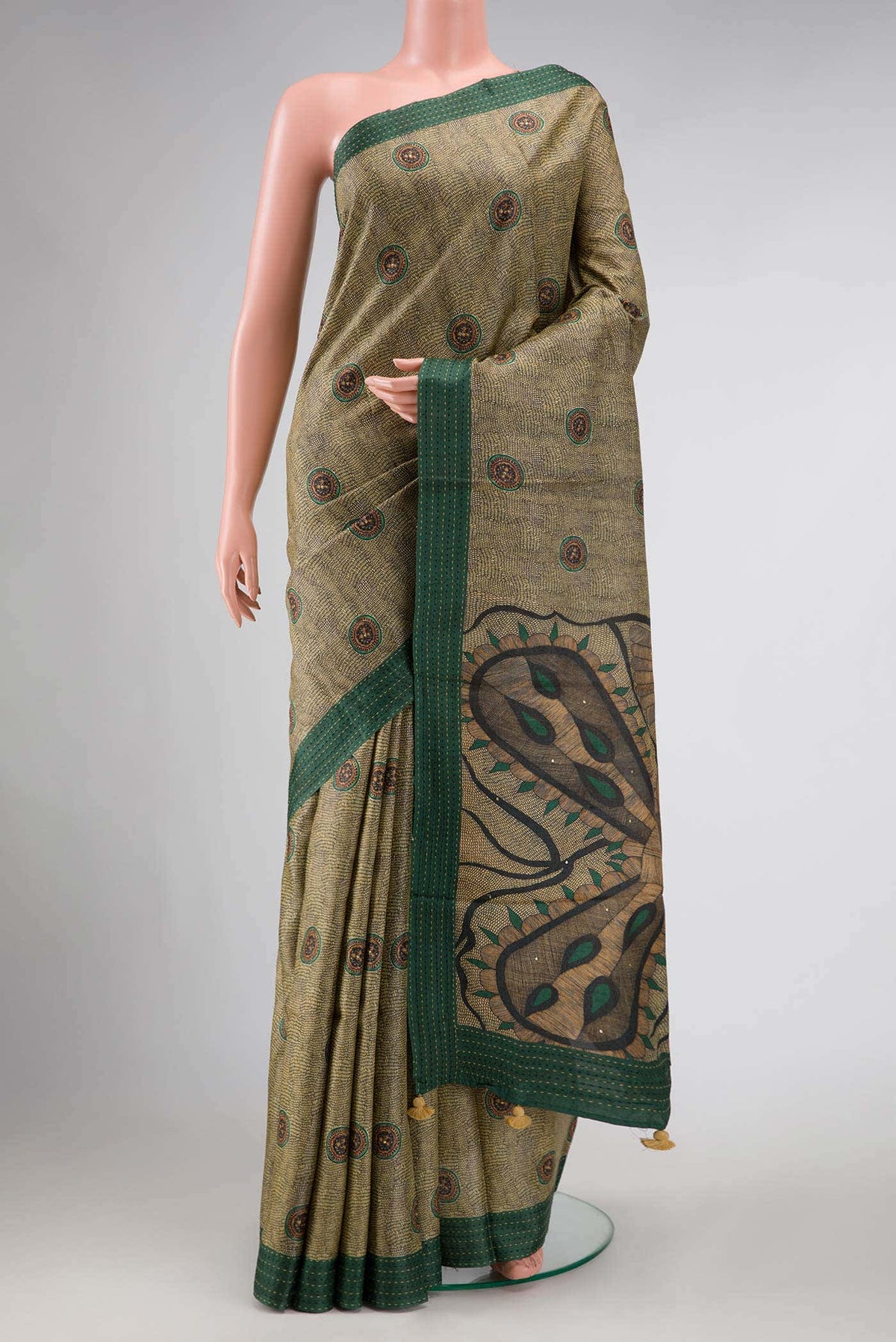 Light Green Tussar Silk Saree