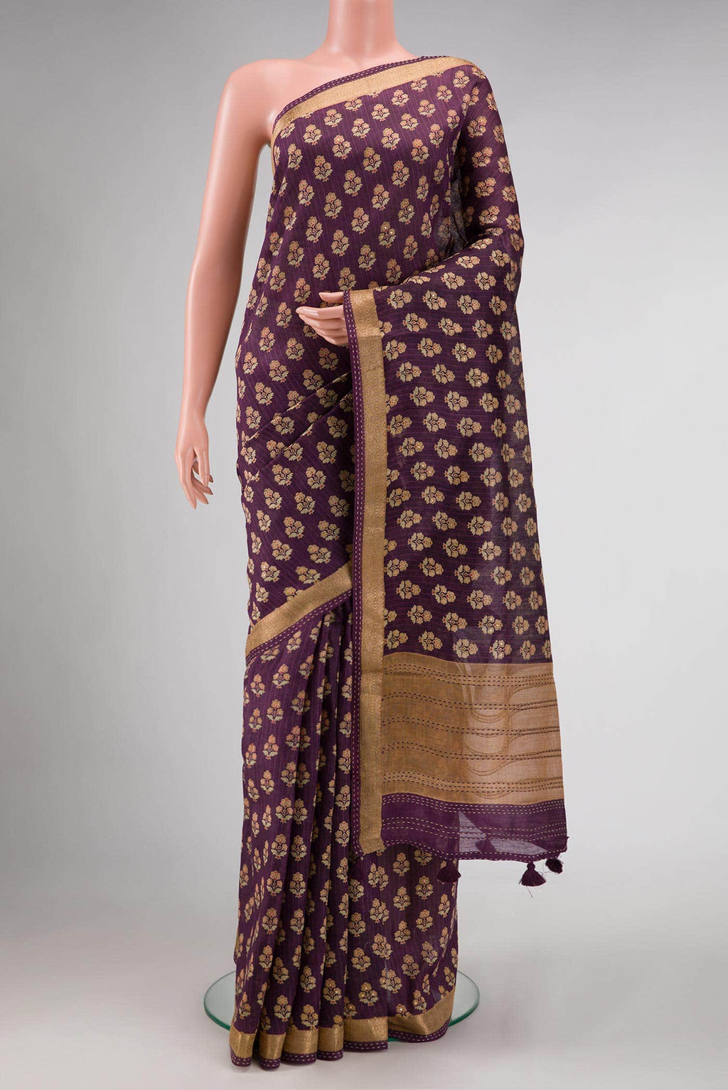 Burgundy Tussar Silk Saree