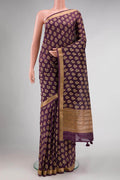Burgundy Tussar Silk Saree