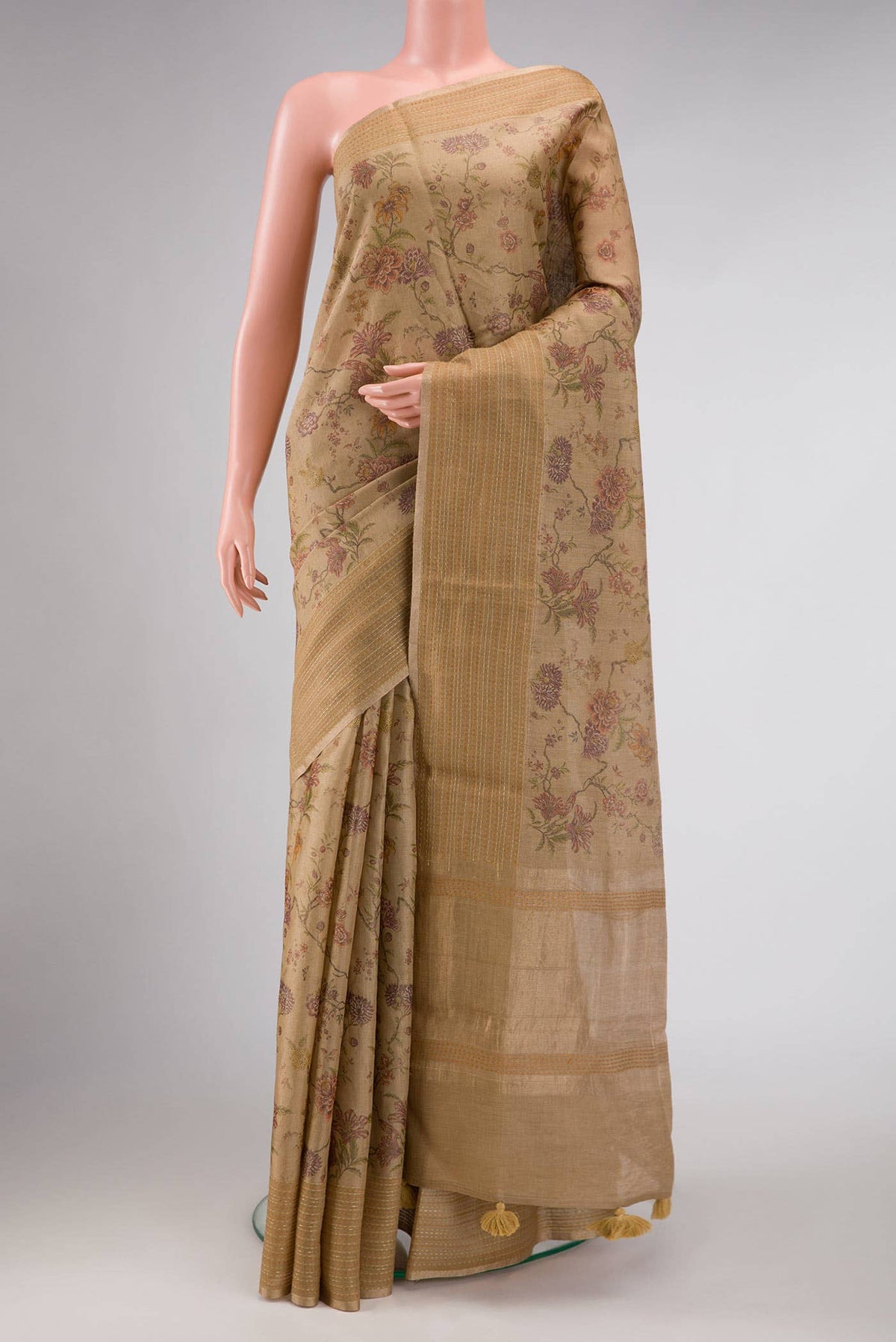 Beige Dual Tone Tussar Silk Saree