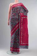 Grey Printed Silk Saree