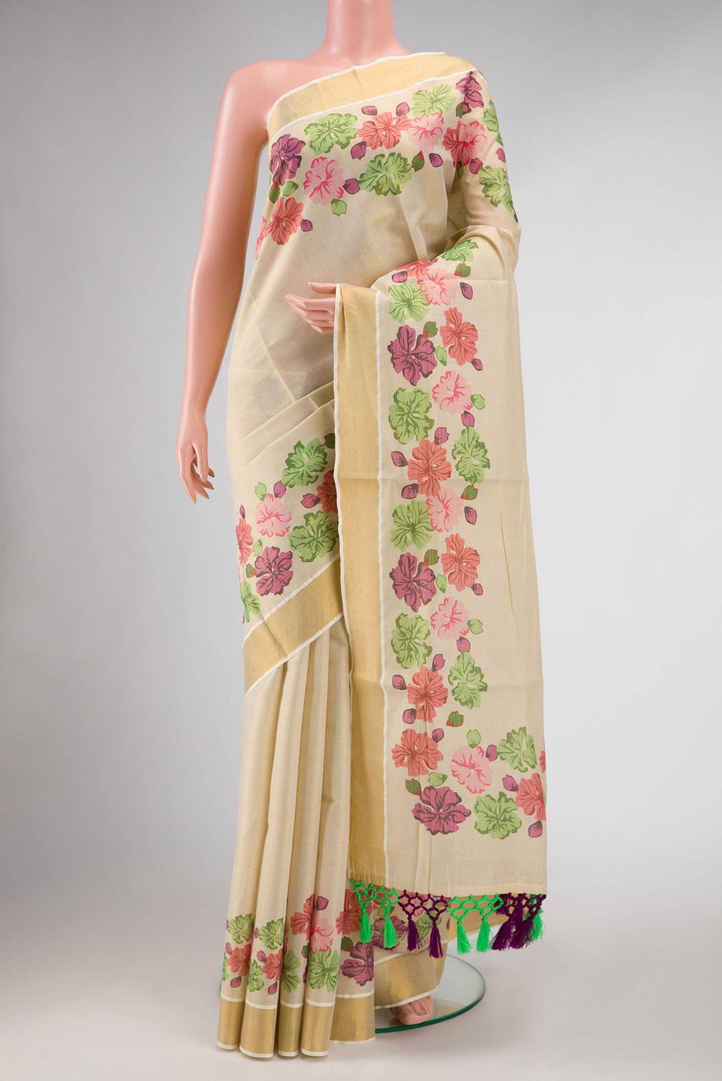 Gold Dual Tone Kerala Cotton Saree