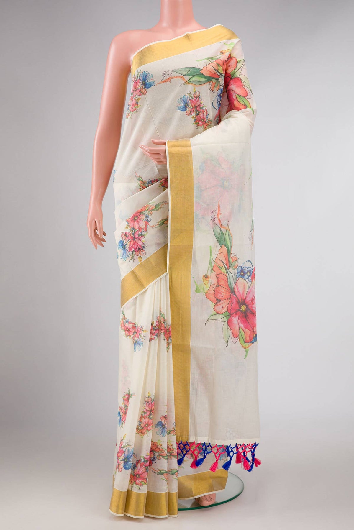 Gold Dual Tone Kerala Cotton Saree