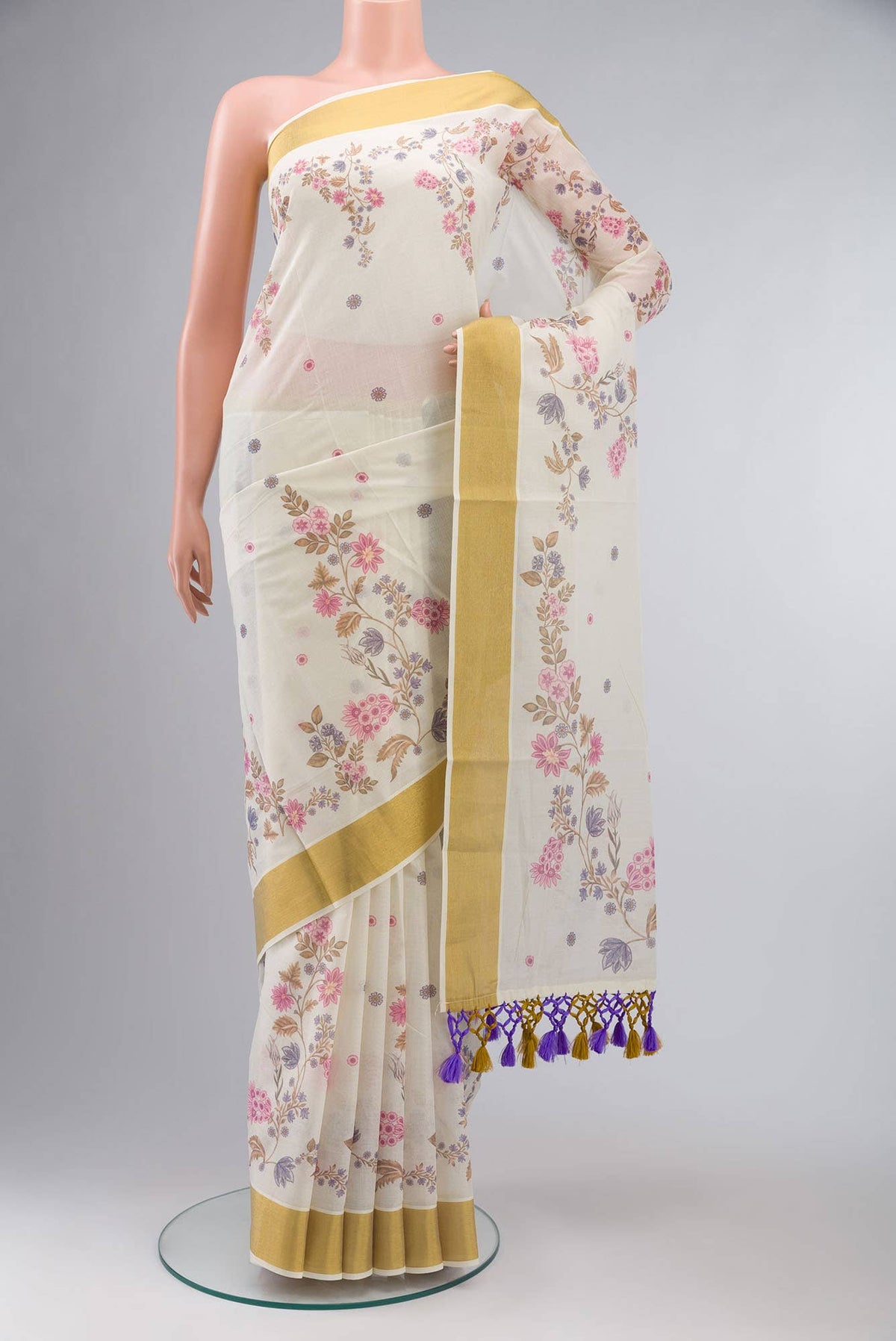 Off White Kerala Cotton Saree
