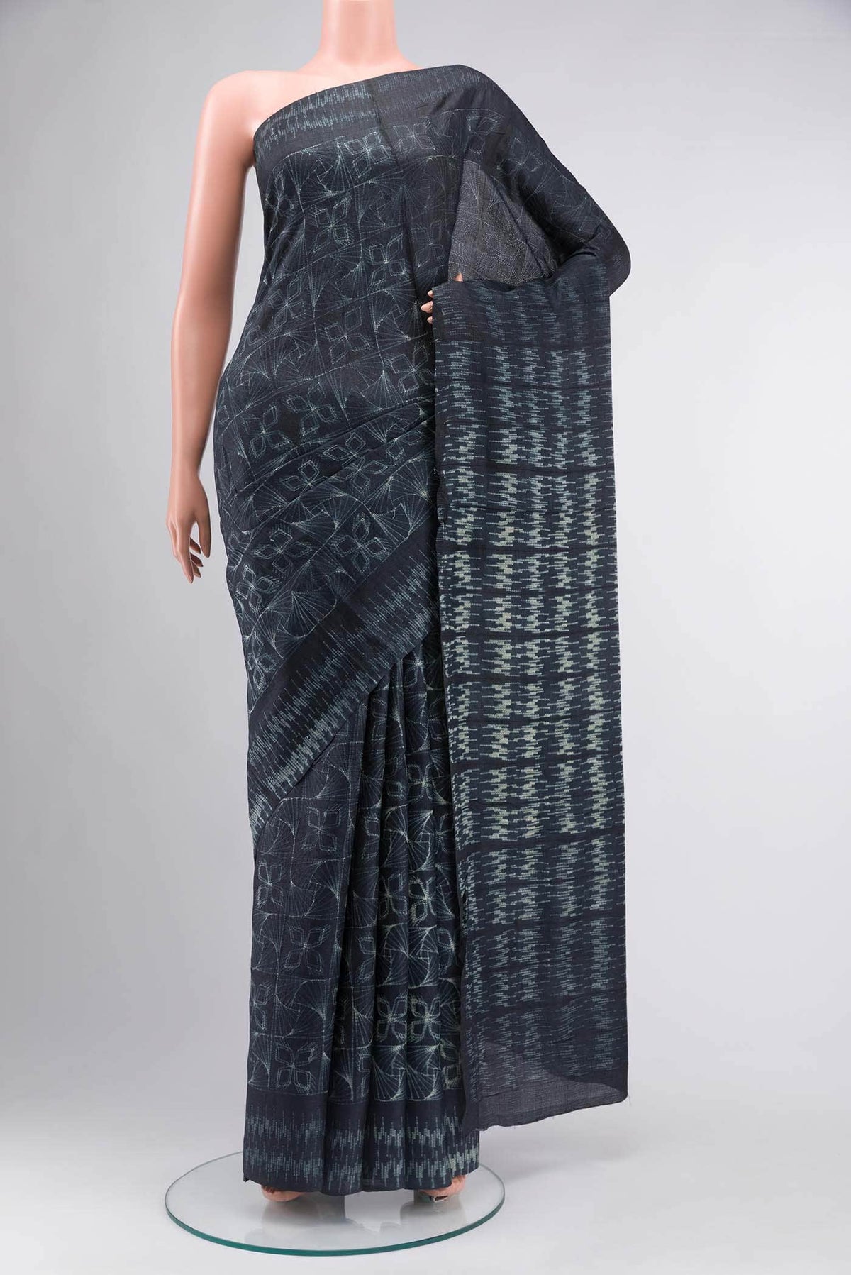 Navy Blue Tussar Silk Saree