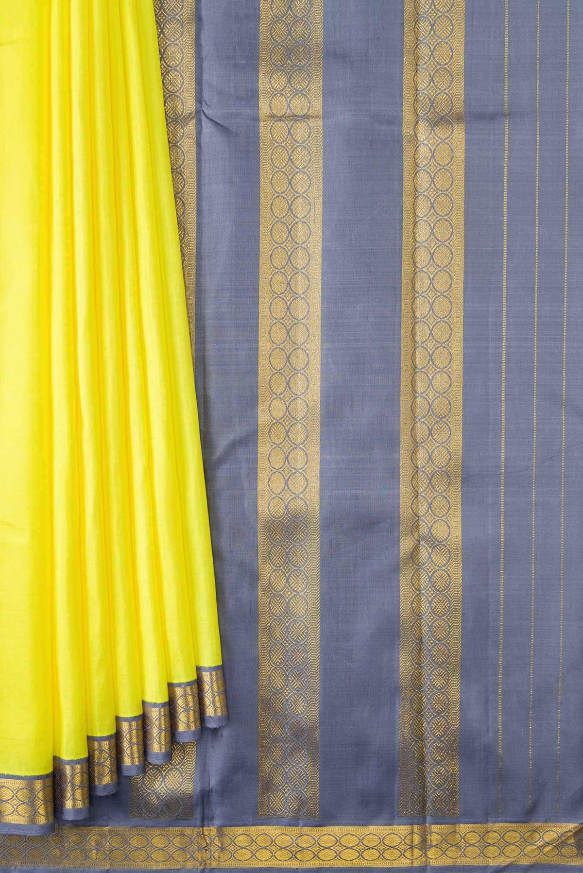 Pure Silk Pure Zari Lemon Yellow Dual Tone Kanchipuram Saree