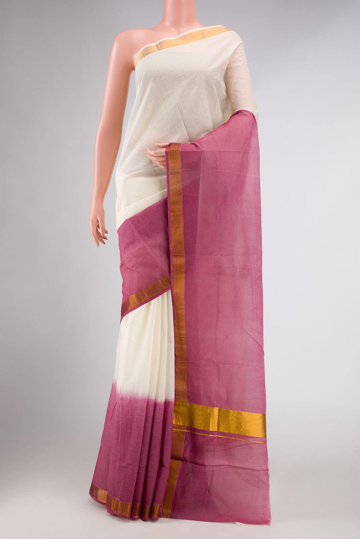 Off White Kerala Cotton Saree
