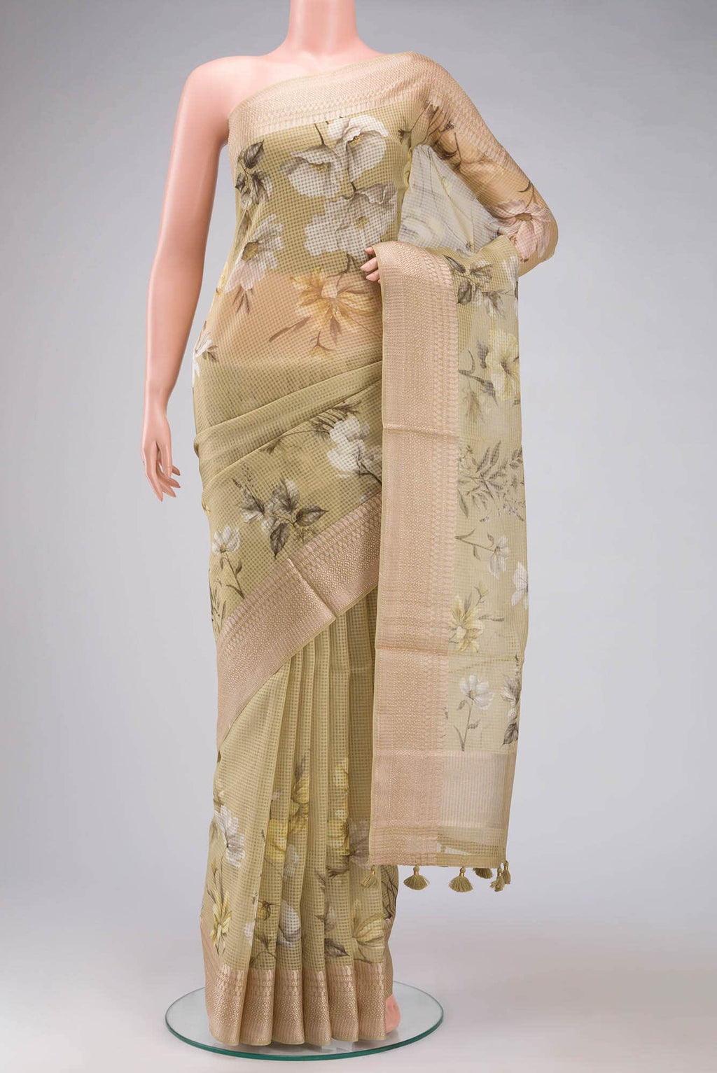 Cream Silk Cotton Saree