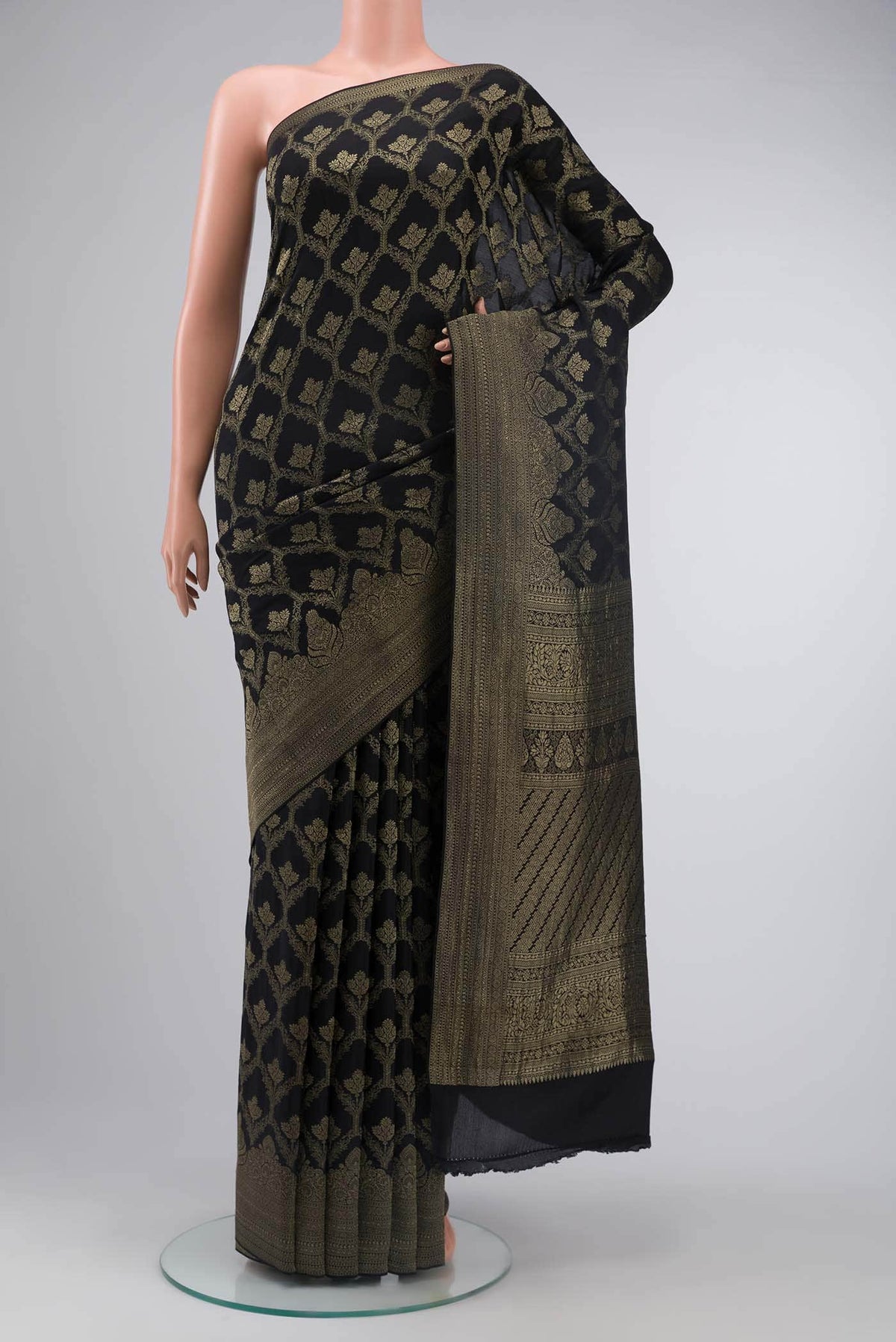 Black Mysore Crepe Saree