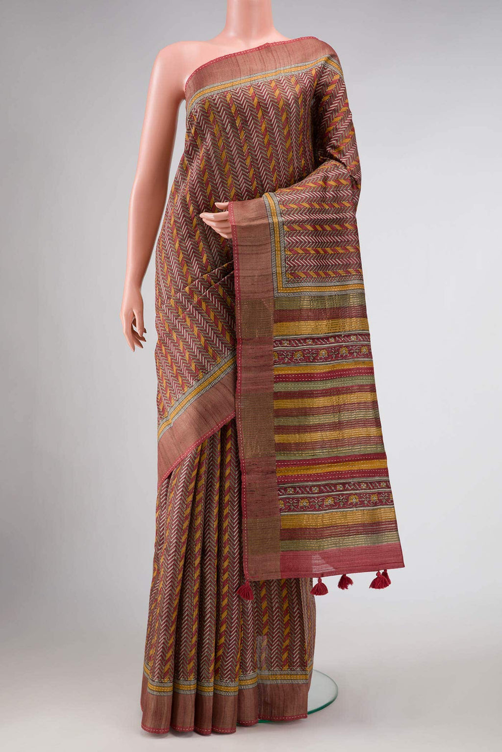 Brown Tussar Silk Saree