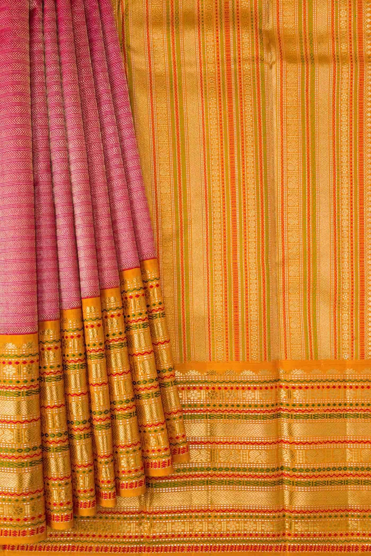 Pure Silk Pure Zari Pink Dual Tone Kanjivaram Saree