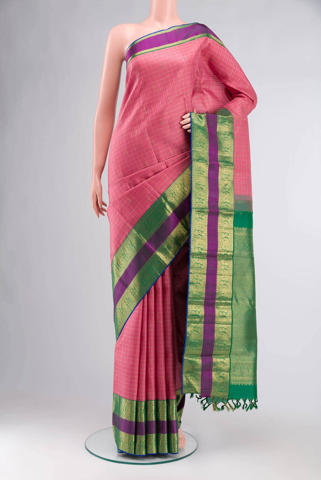 Pure Silk Pure Zari Pink Kanchipuram Saree