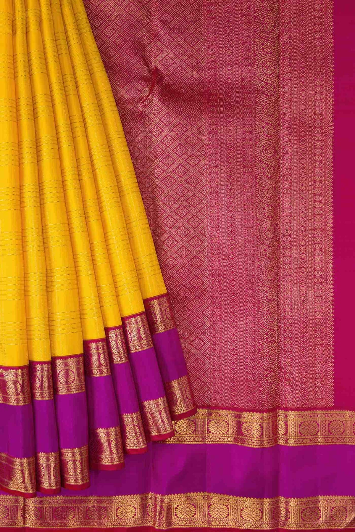 Pure Silk Pure Zari Yellow Kanjivaram Saree