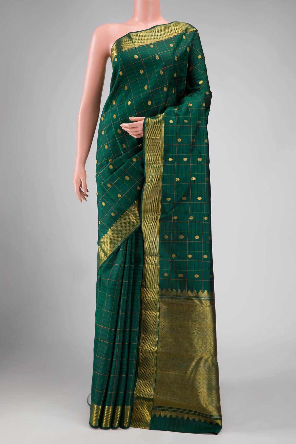 Bottle Green Dual Tone Kanchipuram Silk Saree