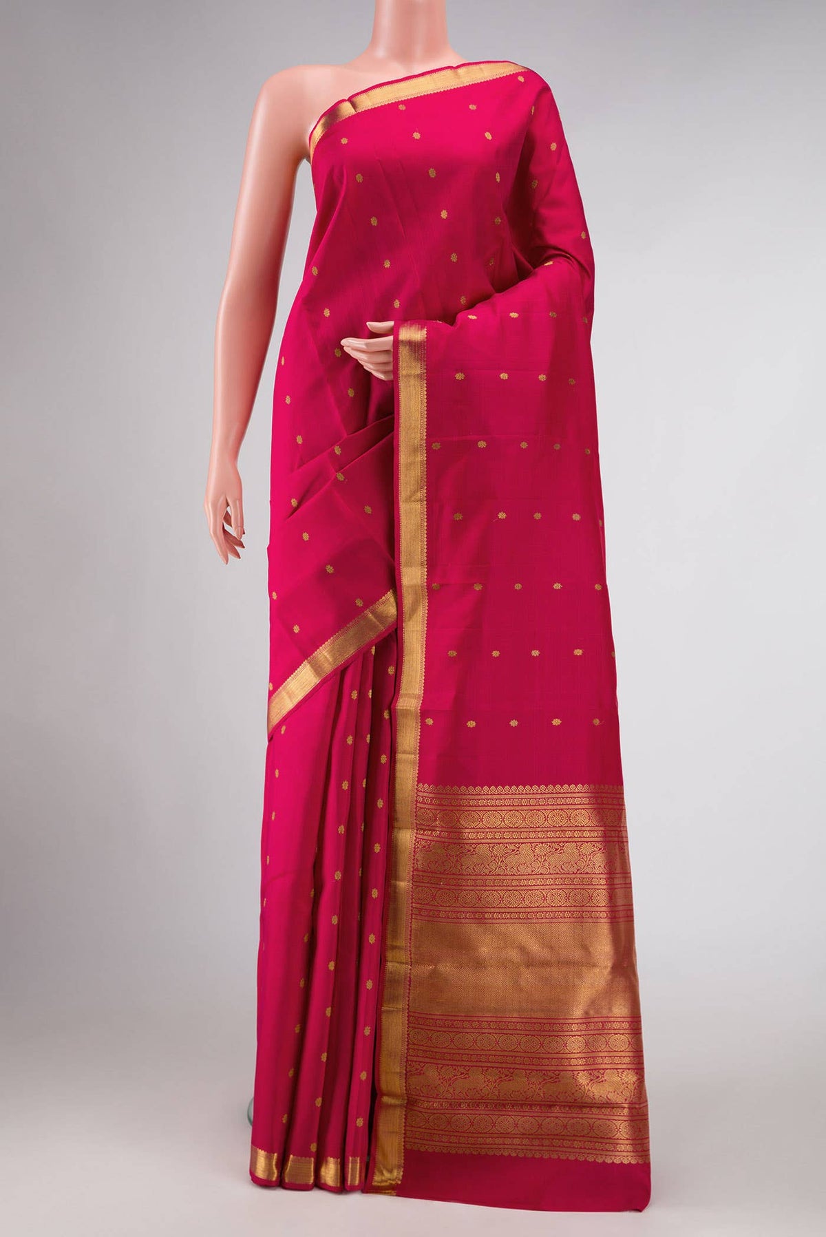 Pure Silk Pure Zari Dark Pink Dual Tone Kanchipuram Saree