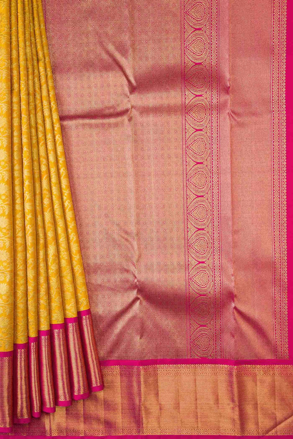 Pure Silk Pure Zari Yellow Dual Tone Kanjivaram Saree