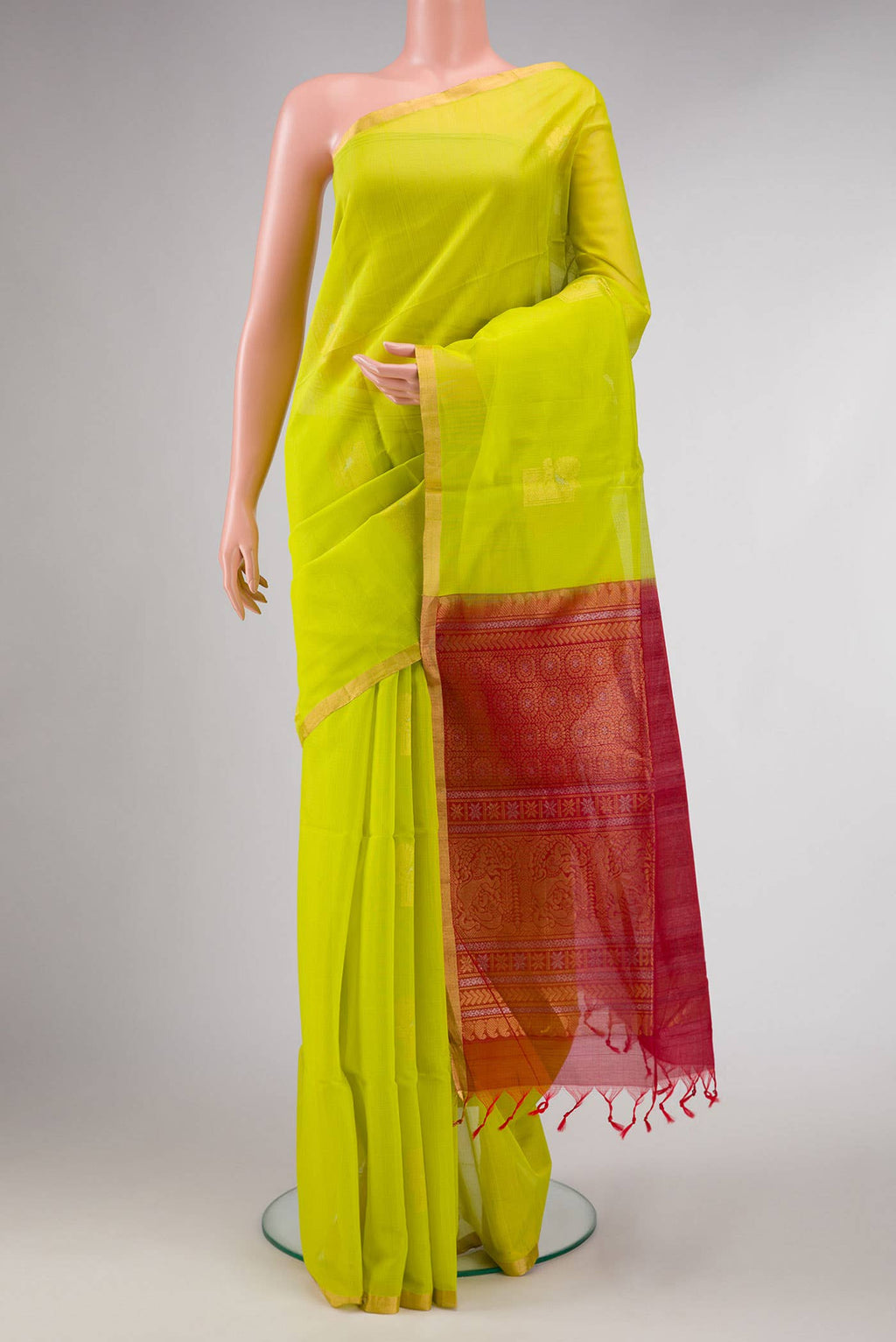 Parrot Green Dual Tone Silk Cotton Saree