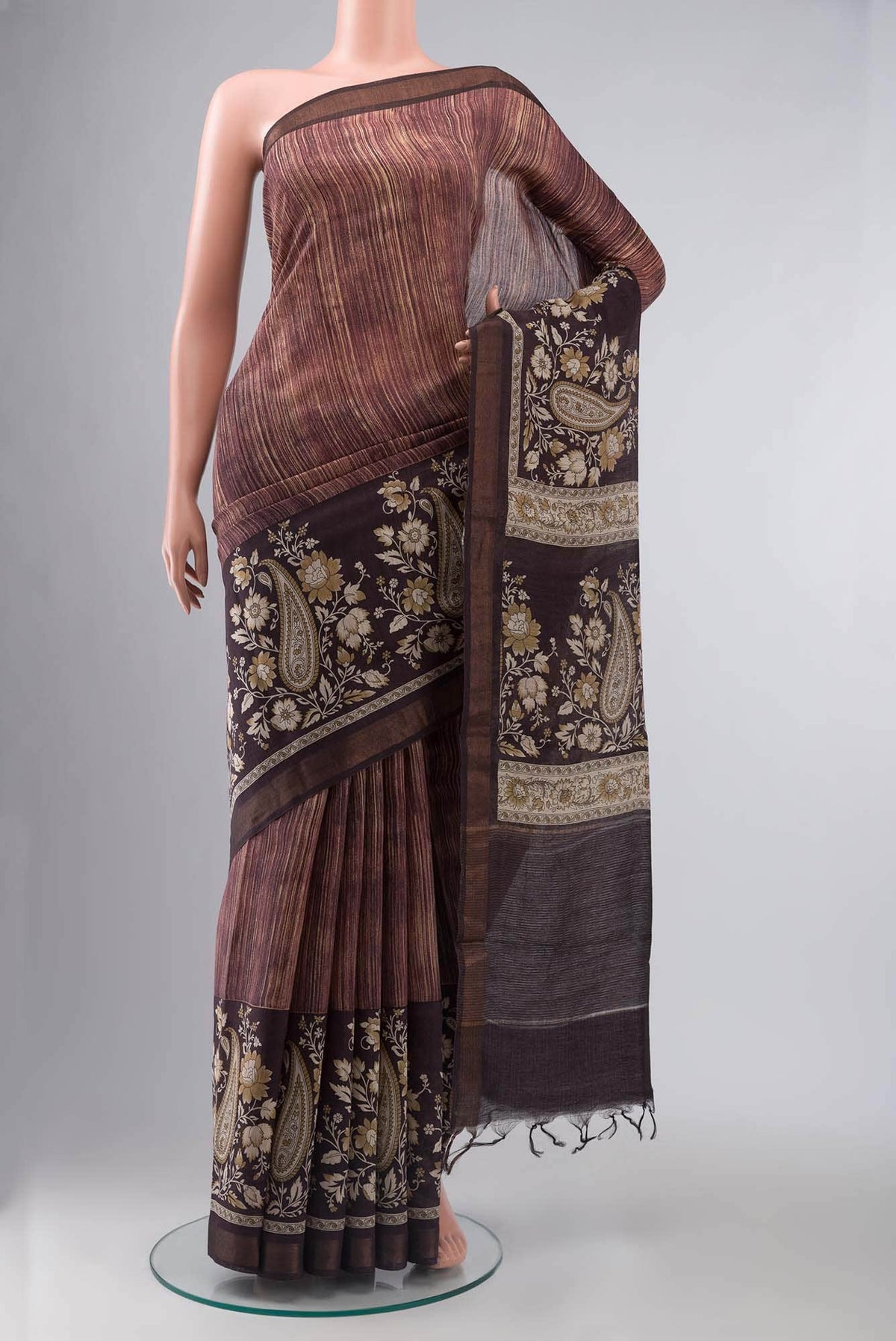 Brown Bhagalpuri Tussar Silk Saree