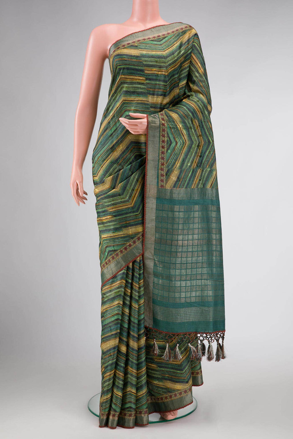 Green Dual Tone Tussar Silk Saree