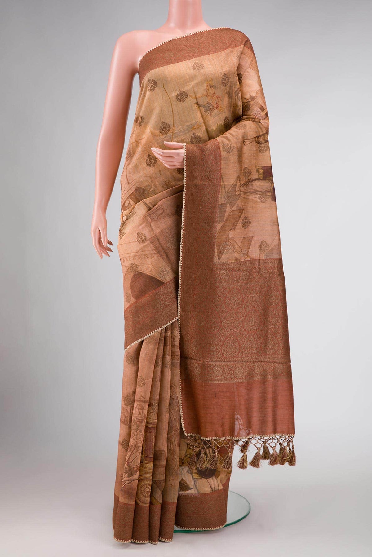 Peach Dual Tone Tussar Silk Saree