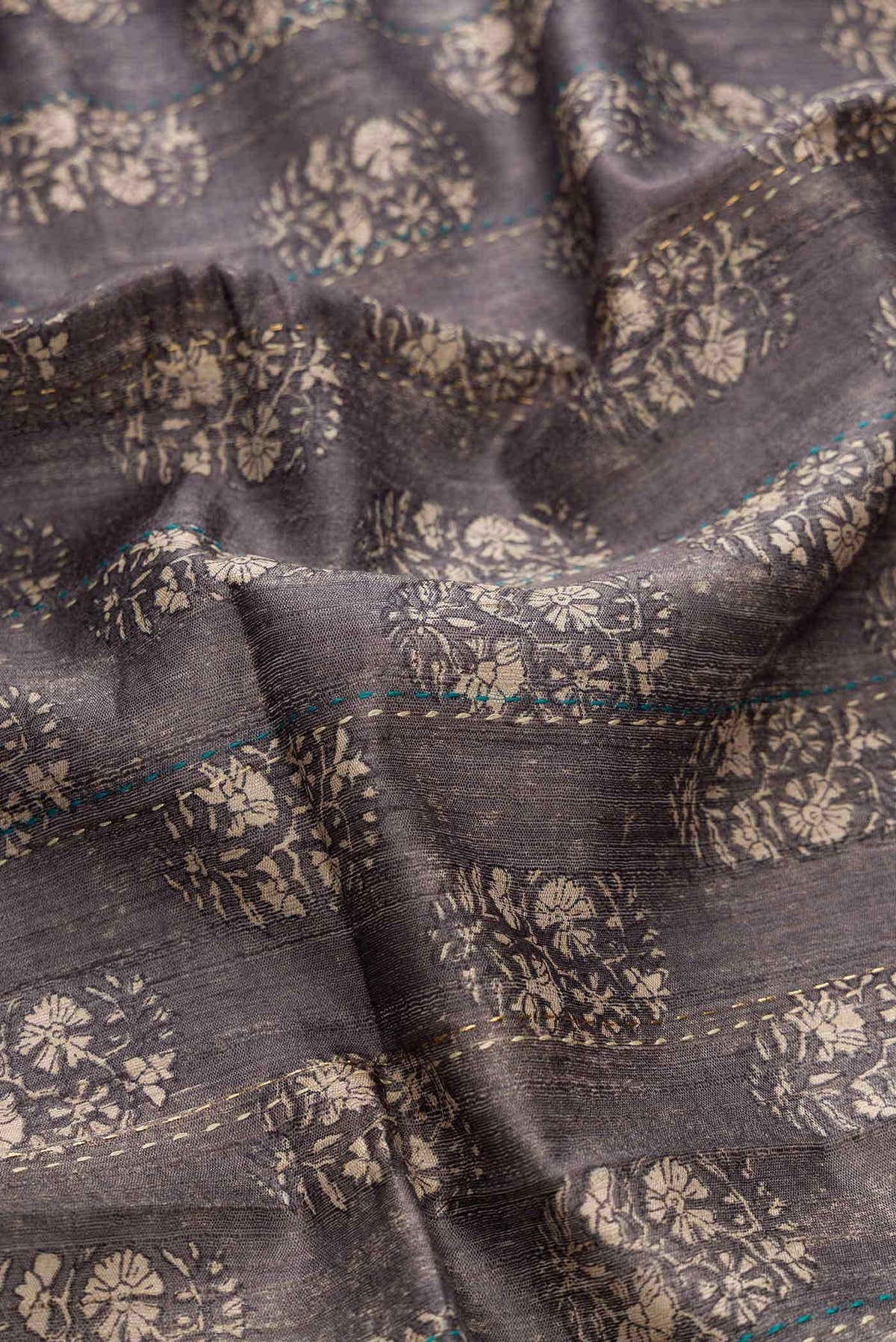 Grey Tussar Silk Saree