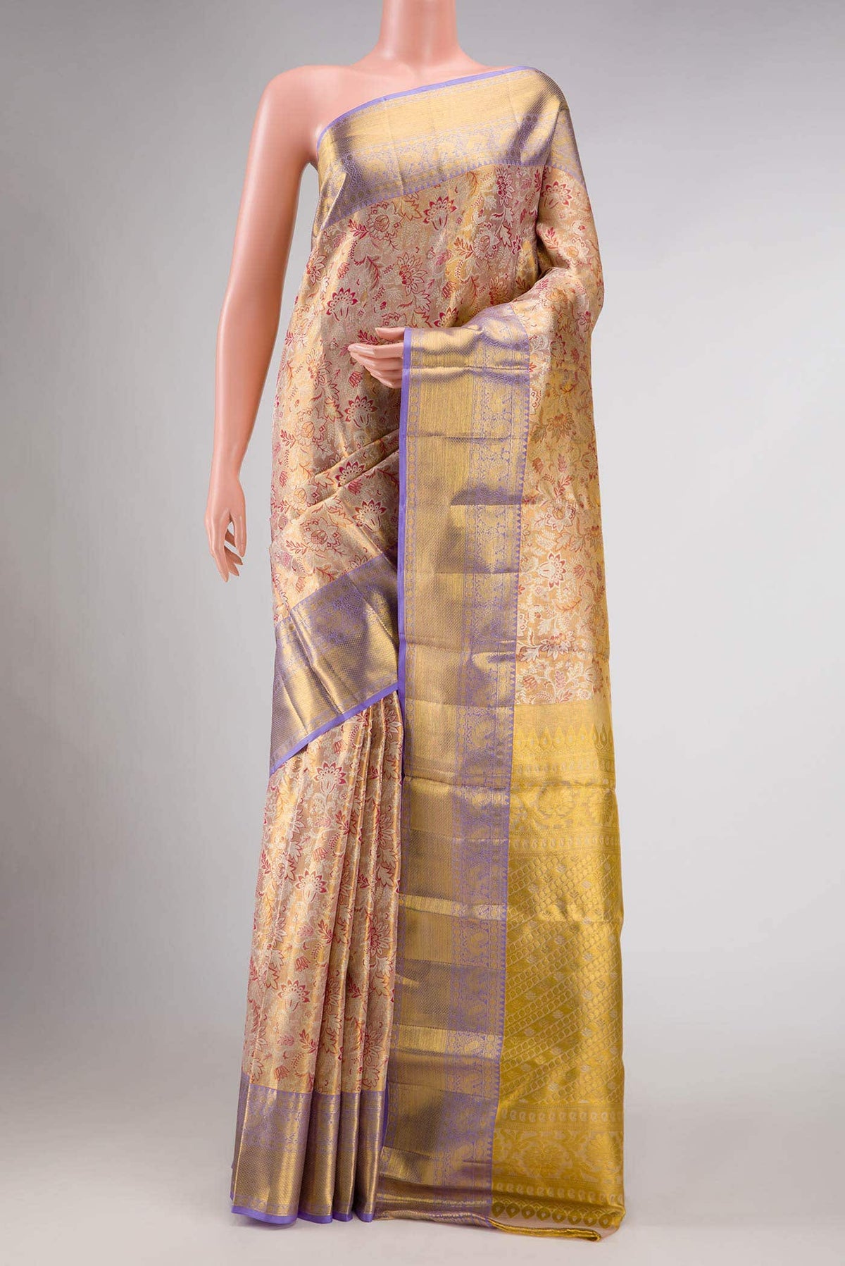 Pink Dual Tone Kanchipuram Tissue Silk Saree