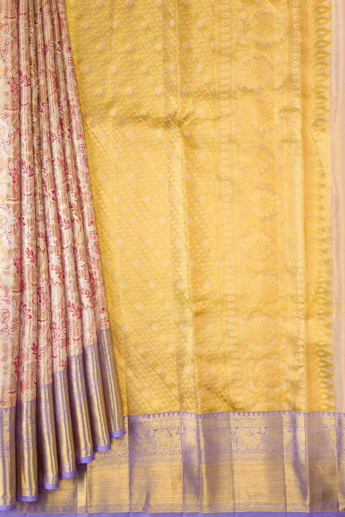Pink Dual Tone Kanchipuram Tissue Silk Saree