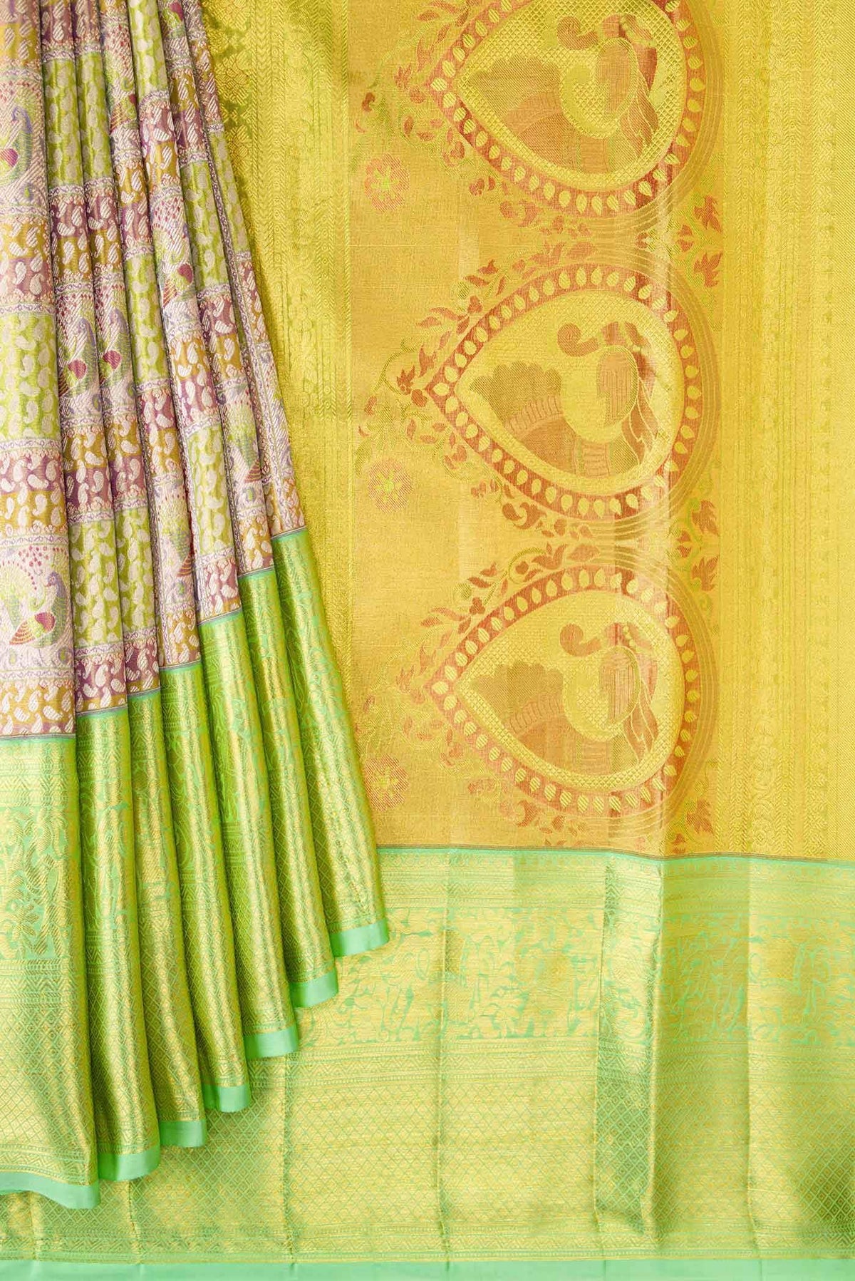 Gold Dual Tone Kanjivaram Tissue Silk Saree