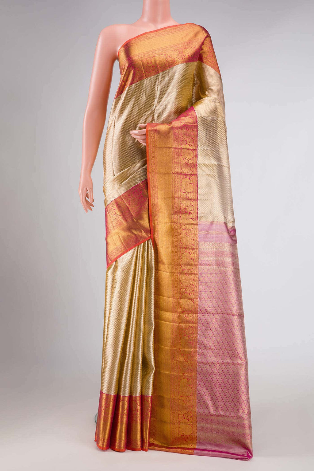 Sandal Dual Tone Kanjivaram Tissue Silk Saree