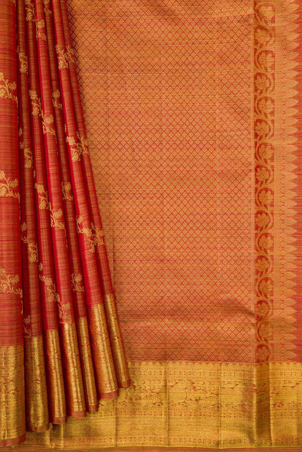Red Dual Tone Kanchipuram Tissue Silk Saree