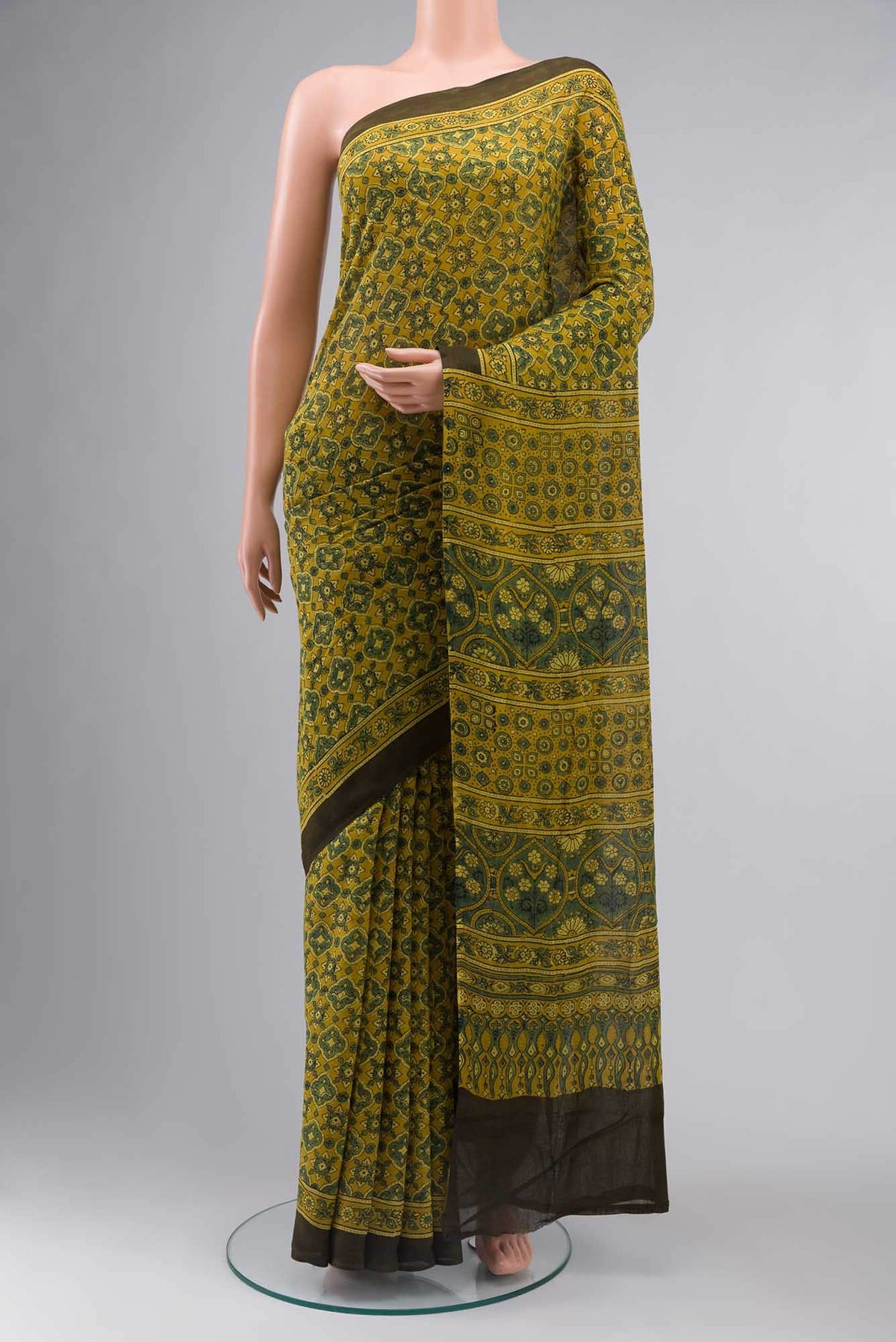 Mustard Kalamkari Cotton Saree