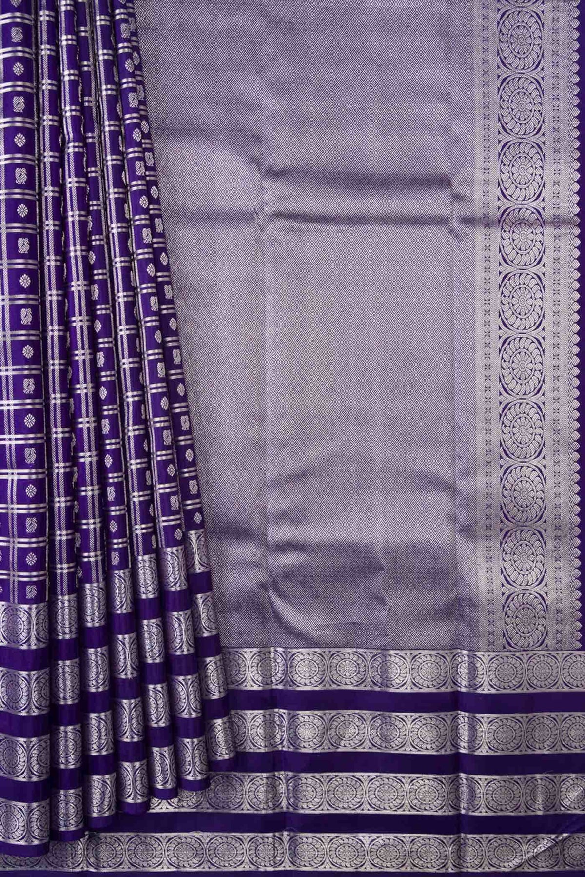 Pure Silk Pure Zari Navy Blue Dual Tone Kanjivaram Saree