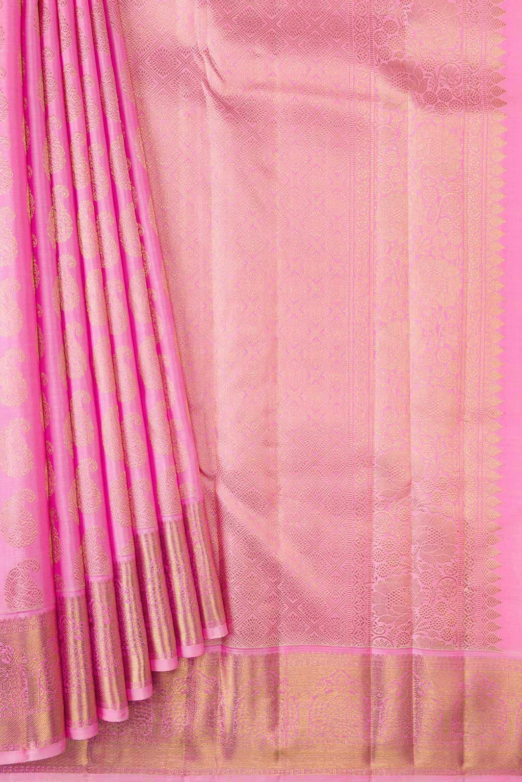 Pure Silk Pure Zari Rose pink Kanjivaram Saree