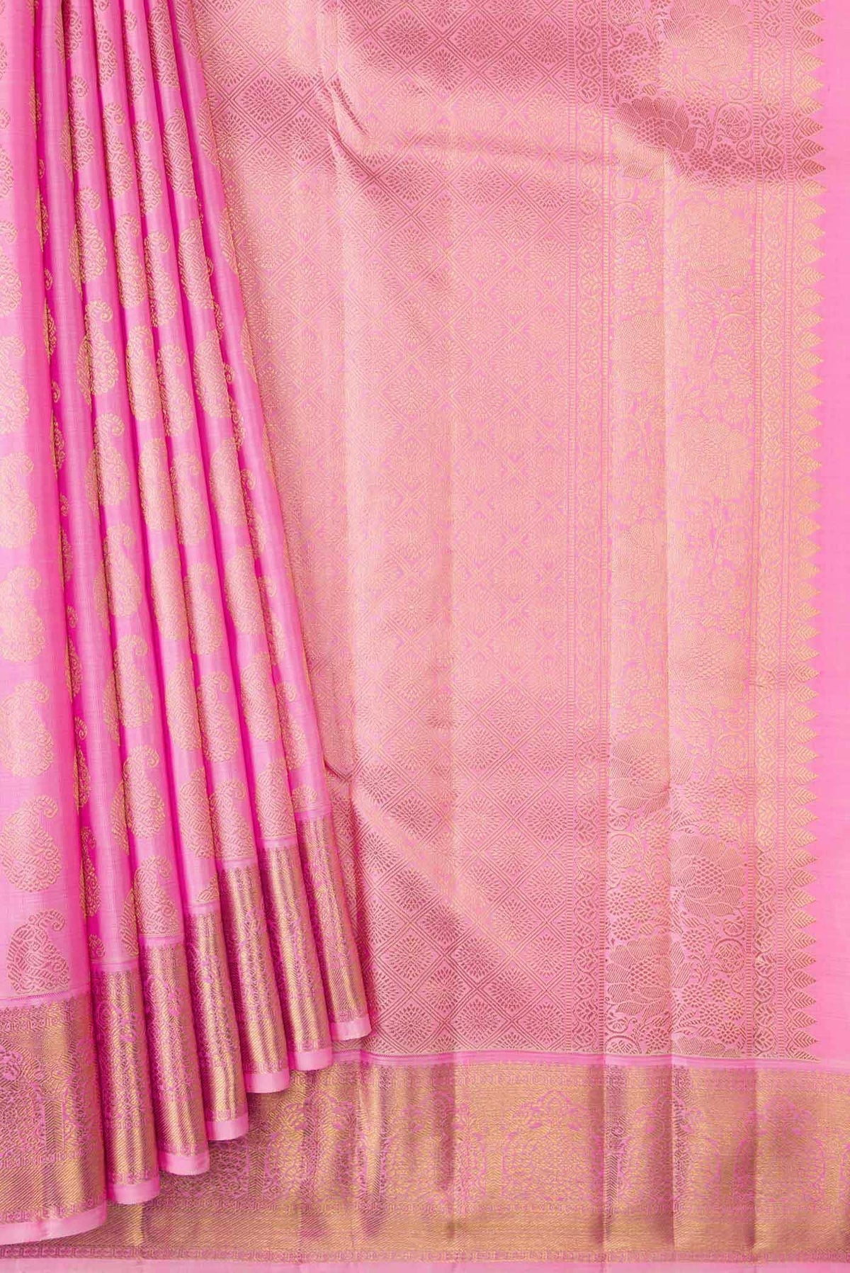 Pure Silk Pure Zari Rose pink Kanjivaram Saree